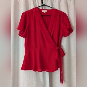 Monteau Red Wrap Blouse